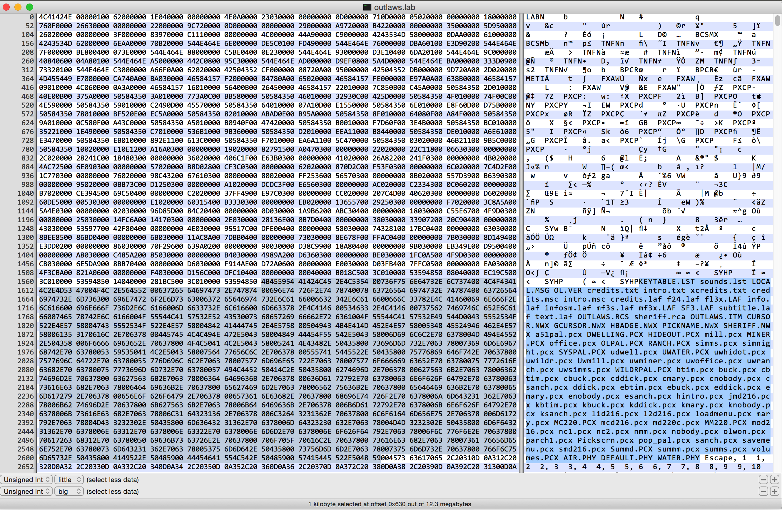 LAB hex dump